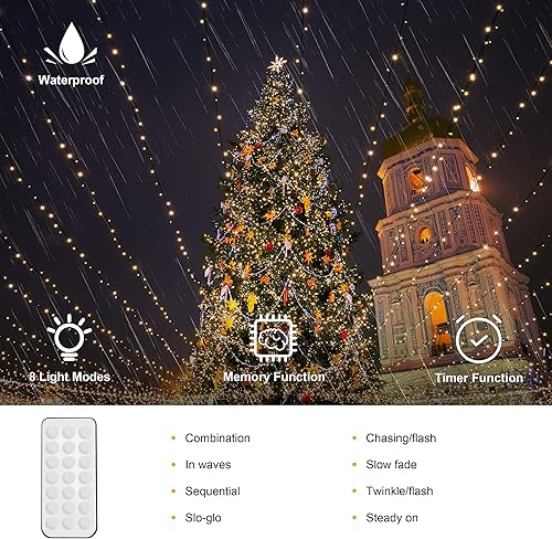 Miniatura 4 de 4 unidades Luces de Navidad para exteriores de 330 pies, 1000 luces LED con carrete, 8 modos y control remoto temporizador, certificación UL,
