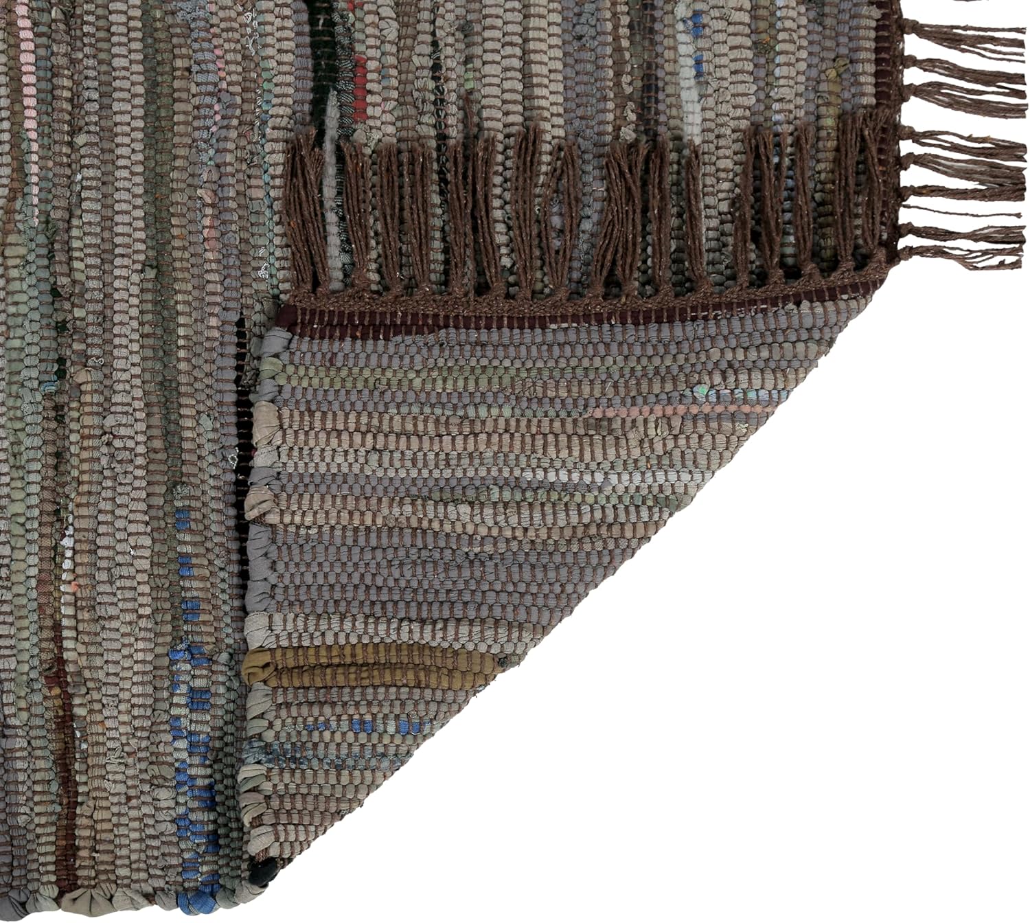 Cotton Rag Rug 24''x36''- Multicolor Chindi Rug - Hand Woven Washable & Reversible for Living Room Kitchen Entryway with Tassel (Brown-Multi)