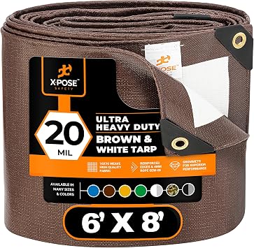 Xpose Safety 6 x 8 Ultra Heavy Duty Tarp - 20 Mil Waterproof Tarps for Camping, Outdoor Adventures & Tent Cover, UV Protection, Reinforced Corners, All-Weather Durability