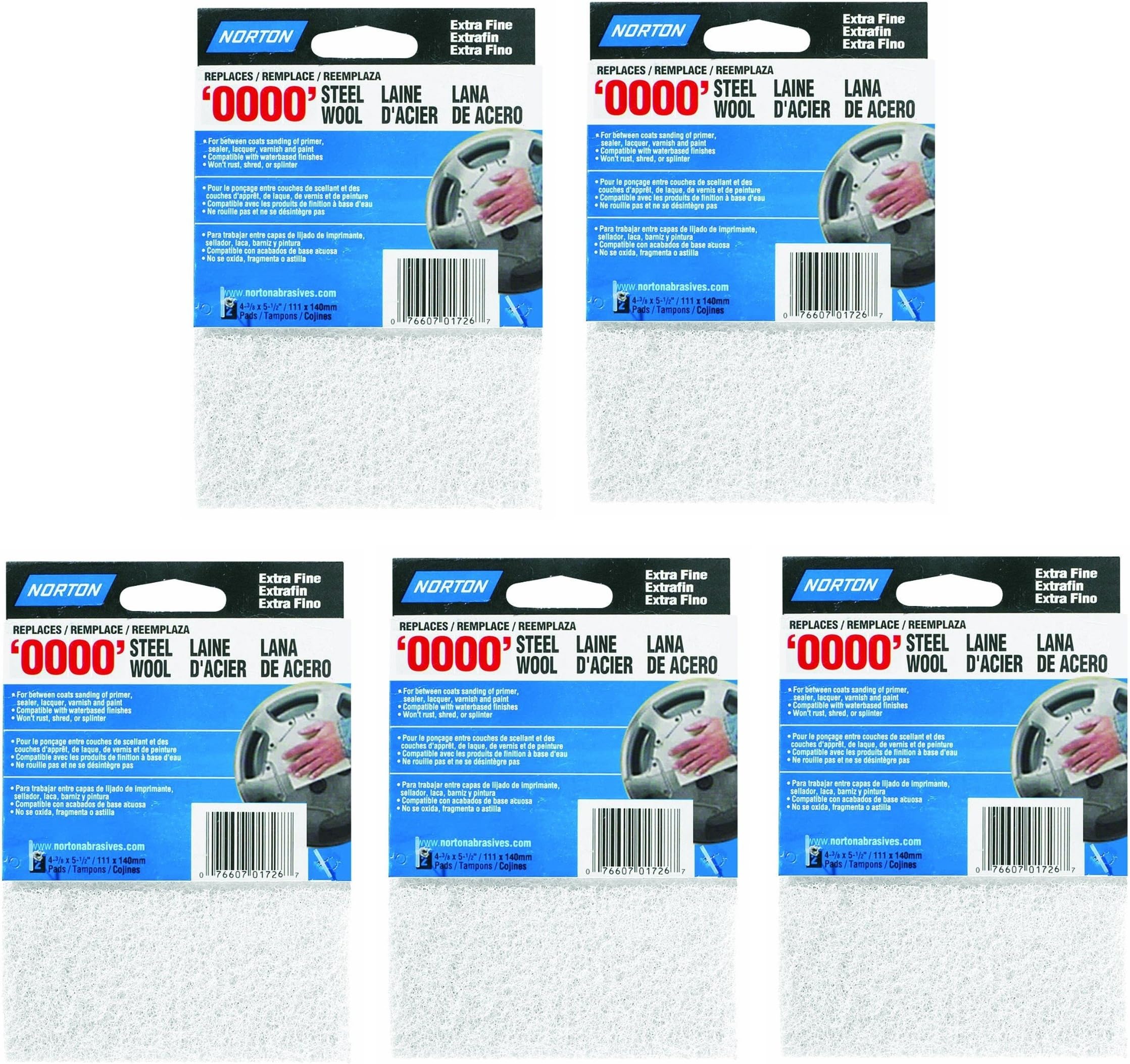 Norton 01726 Synthetic Steel Wool, White, 10 Pads Total (5