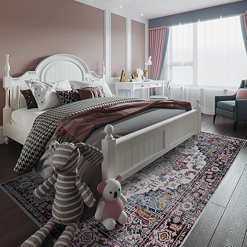 Miniatura 2 de Alfombra lavable a máquina, de 5 x 7 pies, diseño de medallón vintage, antideslizante, para sala de estar, dormitorio, resistente a las manchas,