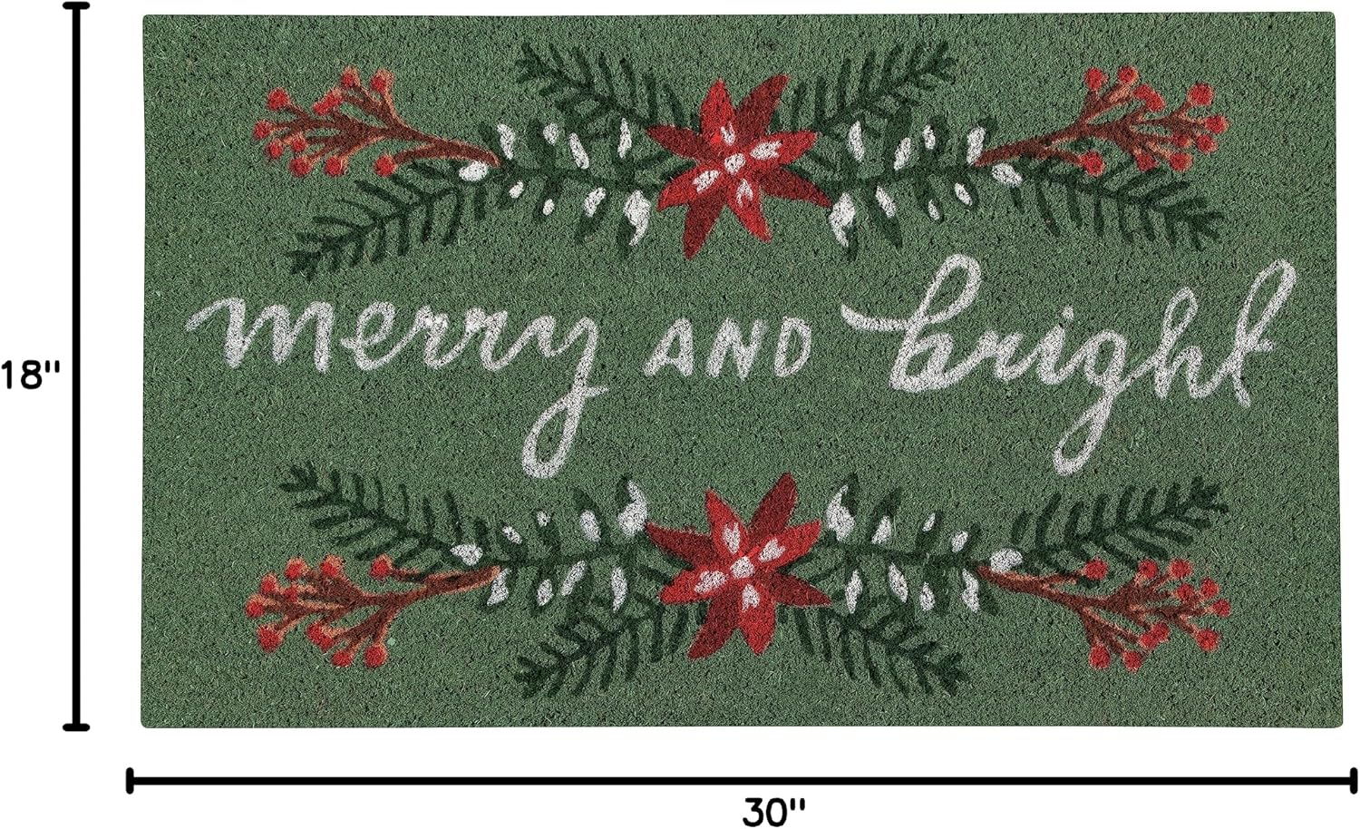 Now Designs Pointsettia Natural Coconut Fiber Printed Doormat Vinyl Backed, 18 x 30 in
