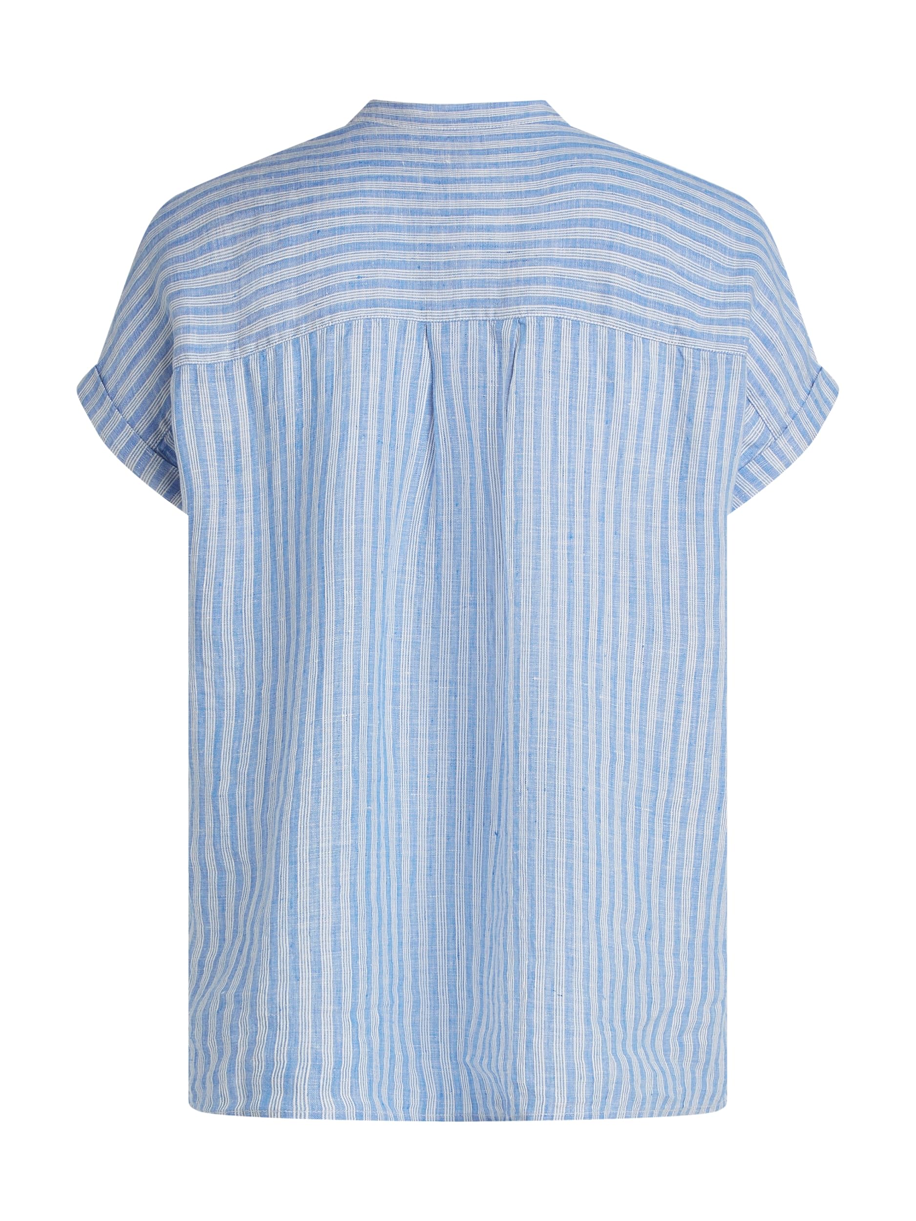 Tommy Hilfiger Blusa Mujer Linen Collarless de Manga Corta