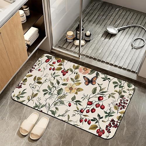 Miniatura 9 de Tapete de baño antideslizante, decoración de baño de peonías blancas, flores de loto de diatomeas, tapete de baño absorbente de secado rápido