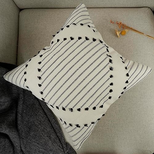Miniatura 3 de YOUR SMILE Juego de 2 fundas de cojín de punto bohemio con borlas y borlas decorativas para interiores y exteriores, para sofá, sala de estar, 18 x