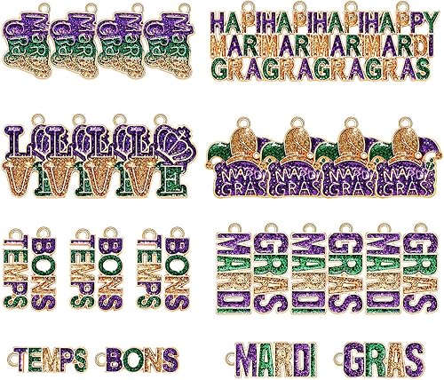 Miniatura 3 de PHALIN 2432 dijes de Mardi Gras para hacer joyas pulseras de carnaval a granel máscara de esmalte brillante con flor de lis dijes colgantes para