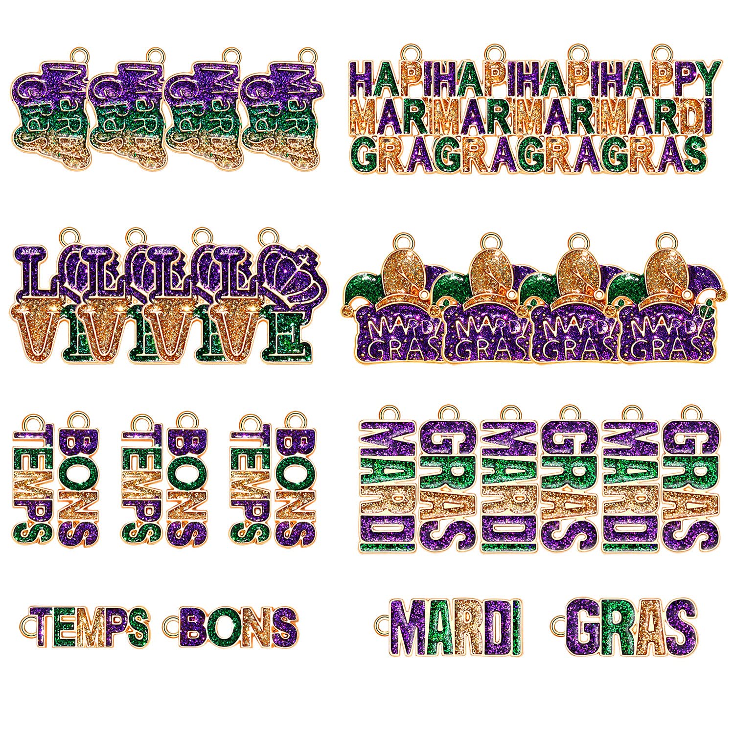 PHALIN 24/32PCS Mardi Gras Charms for Jewelry Making, Carnival Bracelet  Making Charms Bulk, Glittery Enamel Mask Fleur De Lis Jester Hat Pendant