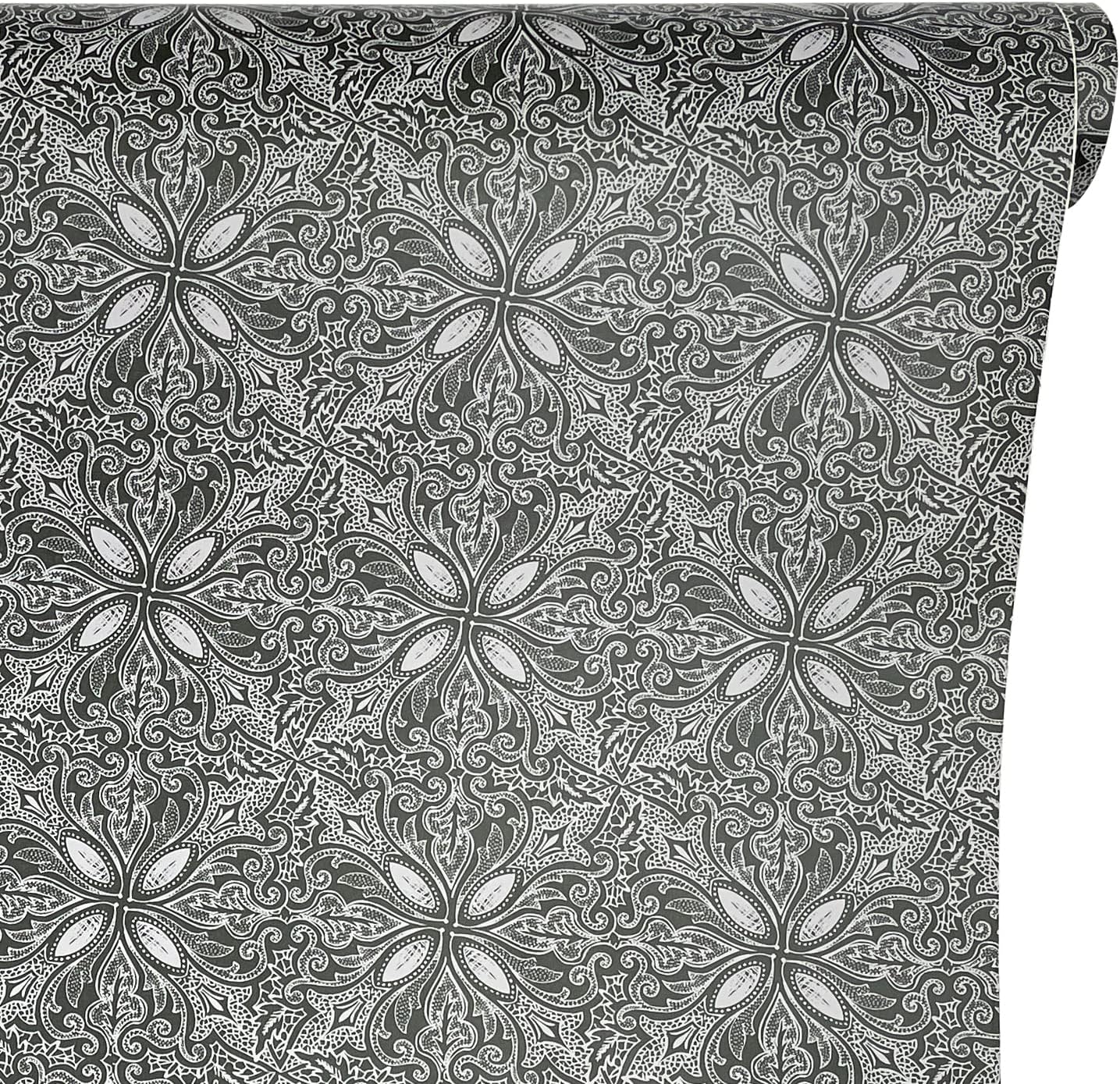 19.7ft Roll Black and White Petal Shelf Liner Peel and Stick Countertop Shelving Paper Wallpaper Cabinet Chest Vinyl Film (M-236.2x17.7 Inch)