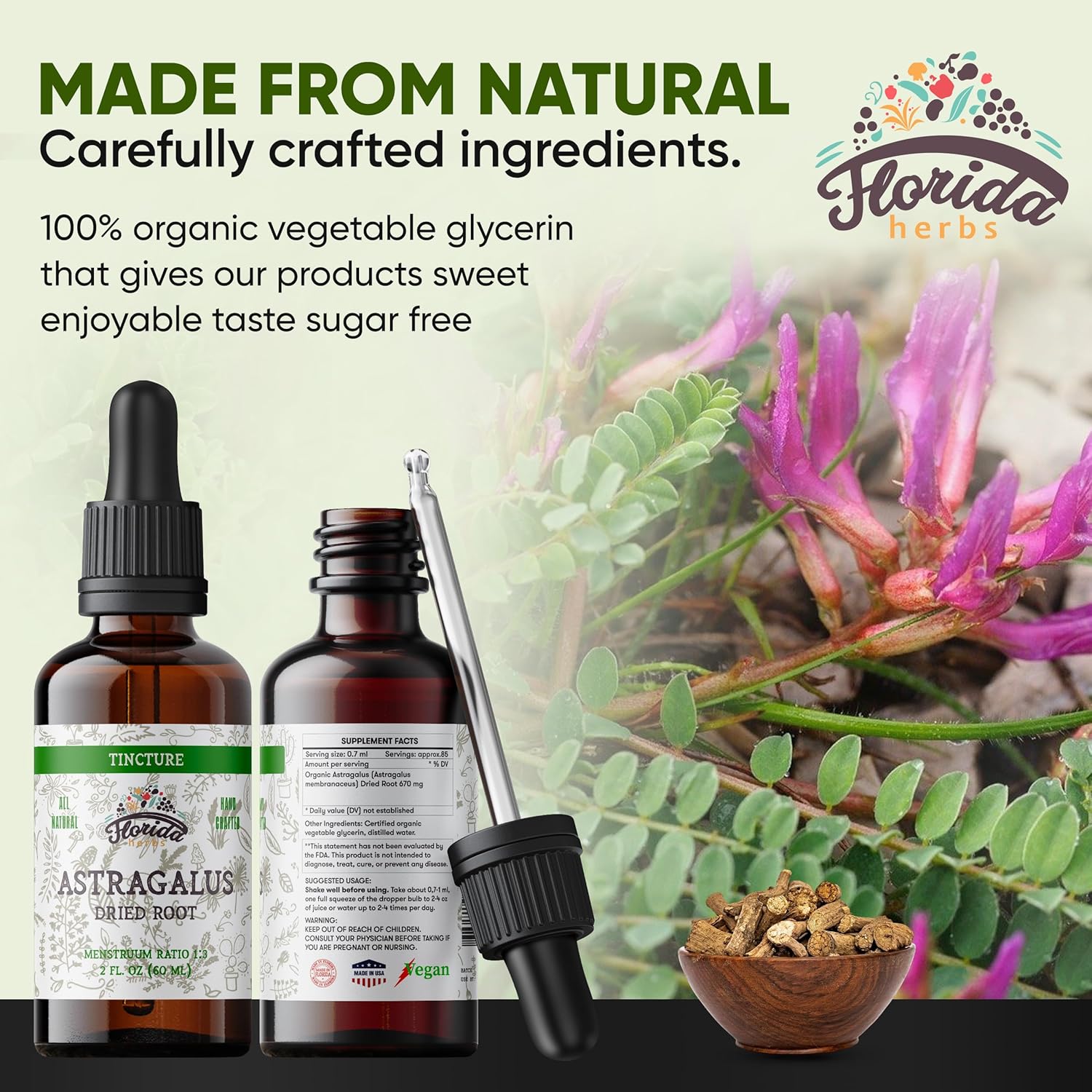 Astragalus Tincture, Organic Astragalus Extract (Astragalus membranaceus) Herbal Supplement, Non-GMO in Cold-Pressed Organic Vegetable Glycerin, 700 mg, 2 oz (60 ml) - Image 3