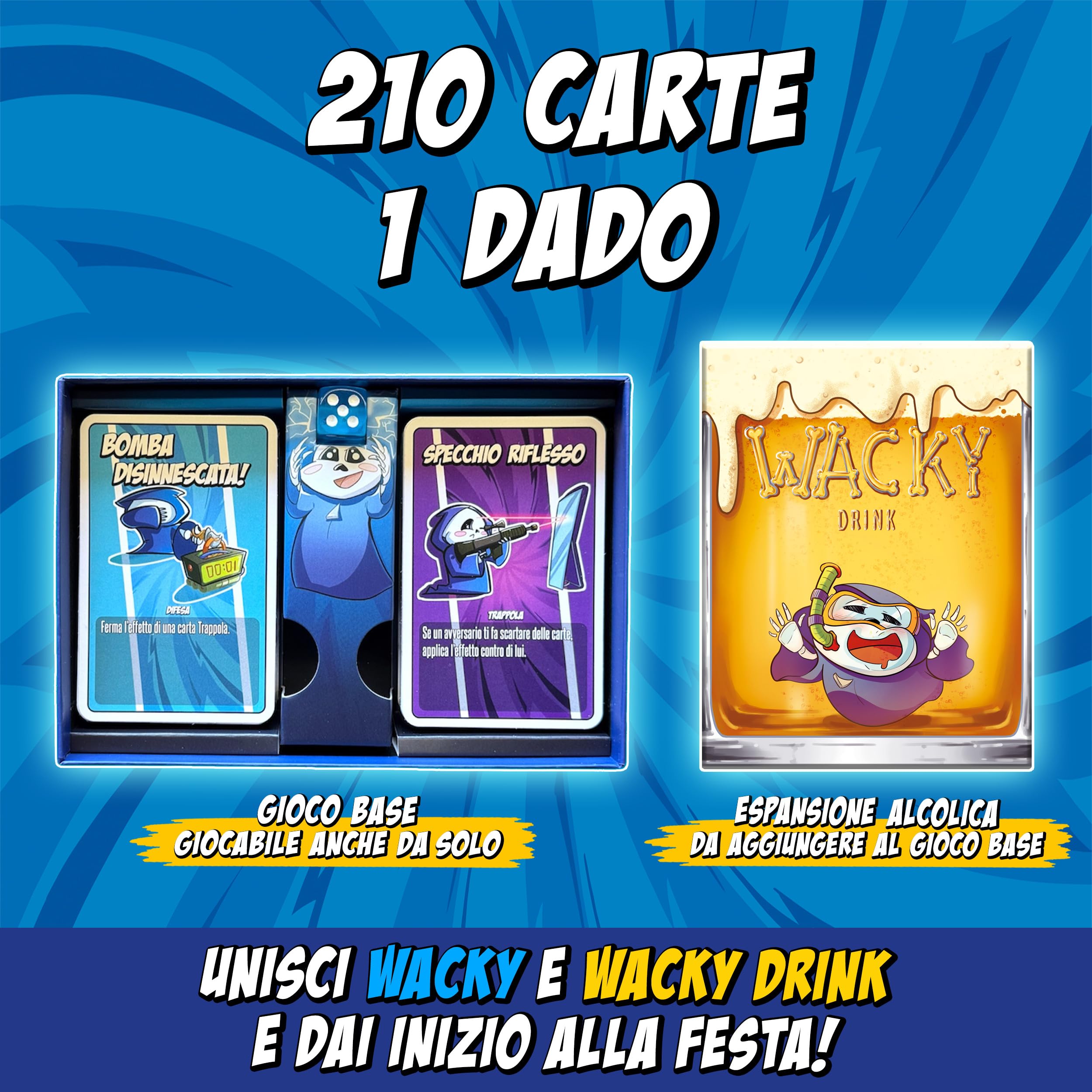 Wacky Party Pack – Gioco Base Wacky + Espansione Alcolica Wacky Drink | Drinking Game e Party Game di Carte | Gioco da Tavolo per Feste, Serate e Amici | età 18+, 4-10 Giocatori | in Italiano