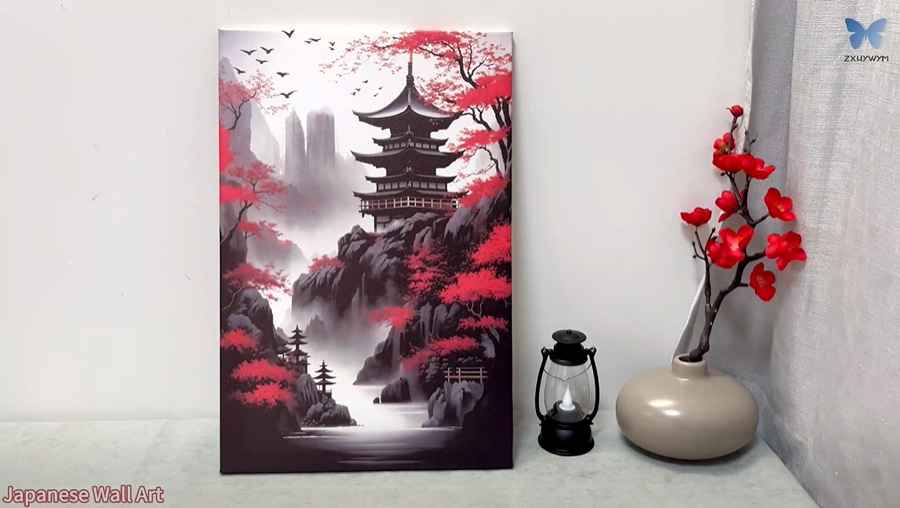 Amazon.com: ZXHYWYM Japanese Canvas Wall Art Red and Black Cherry