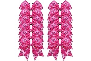 Oaoleer Pink Bows Cheer Hair Accessories: Blingy Cheer Leading Spirit Wear (12 Pack)