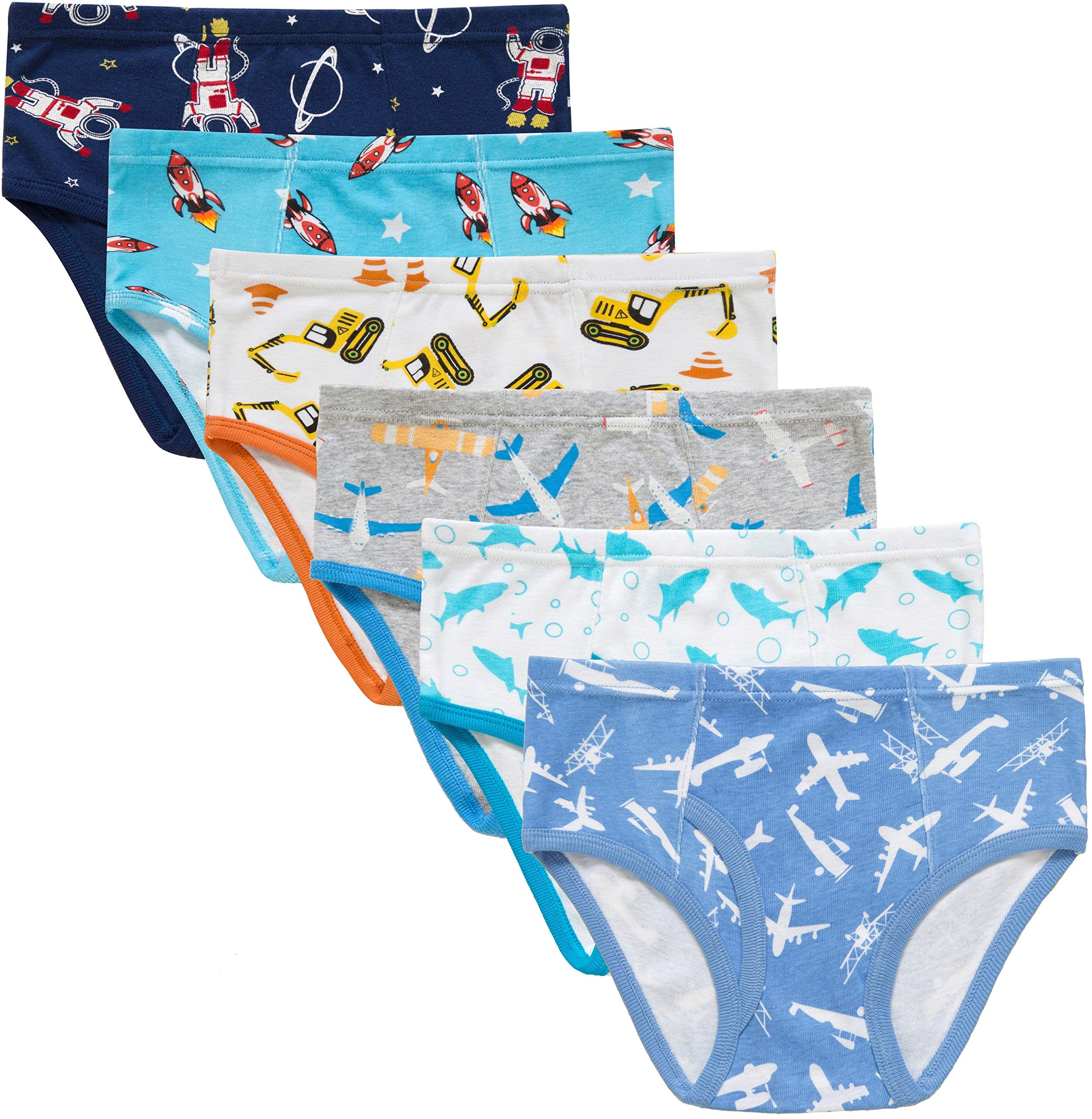 Slenily Little Boys Sharks Briefs Toddler Kids Truck Cars Underwear Soft Cotton Airplane Undies Pack of 6