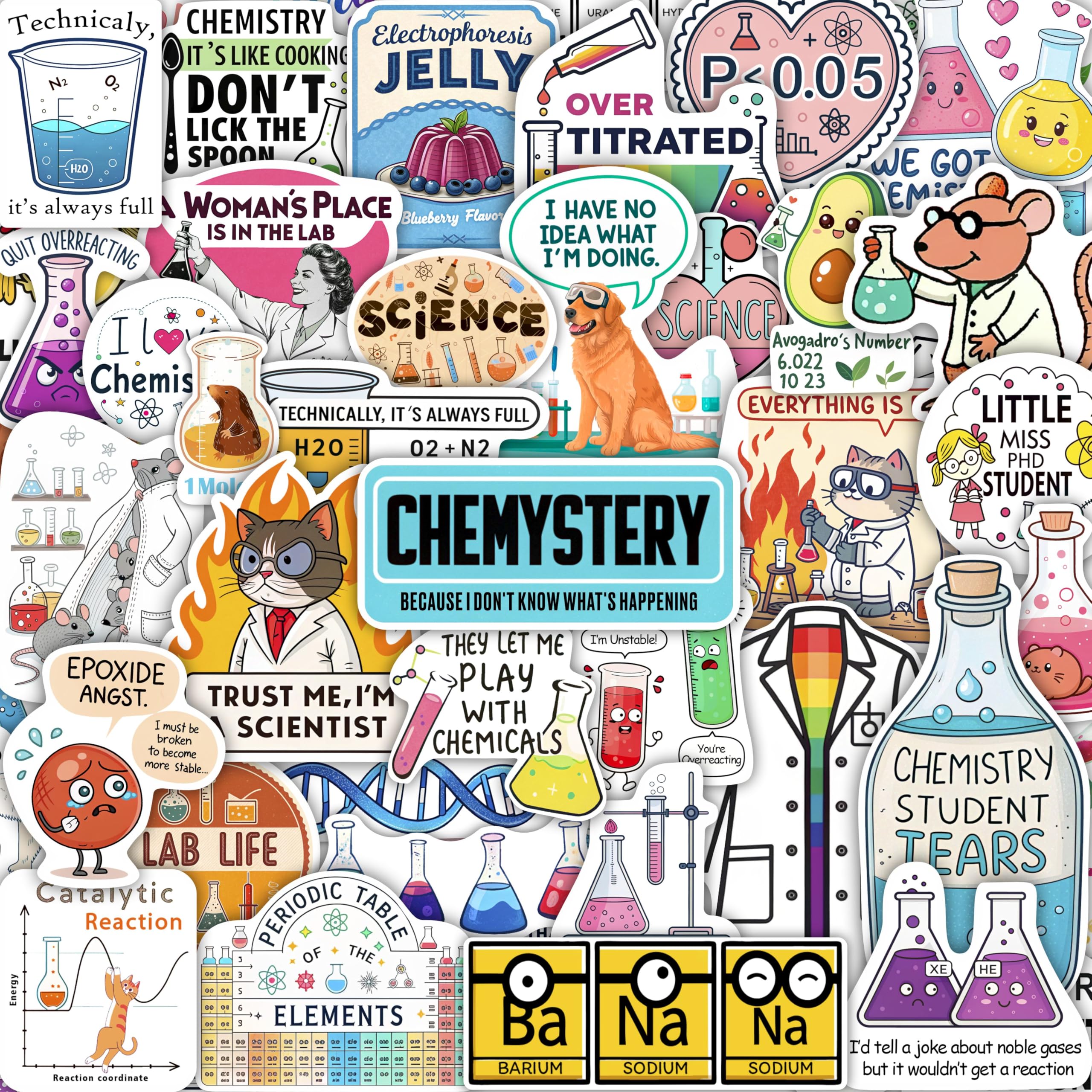 100Pcs Chemistry Stickers for Laptop, for Water Bottle - Funny Chemistry Gifts for Students, Teachers - Science Party Favors & Decorations - Gift for Women & Men โ image 1