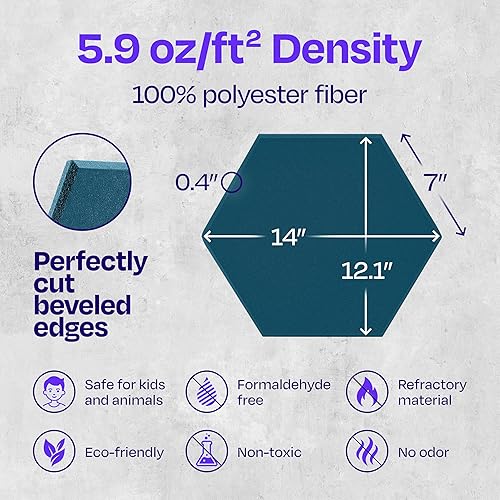 Miniatura 6 de Paneles acústicos, paquete de 12 paneles insonorizantes para pared, 14 x 12.1 x 2564 de pulgada, paneles para amortiguación del sonido de alta