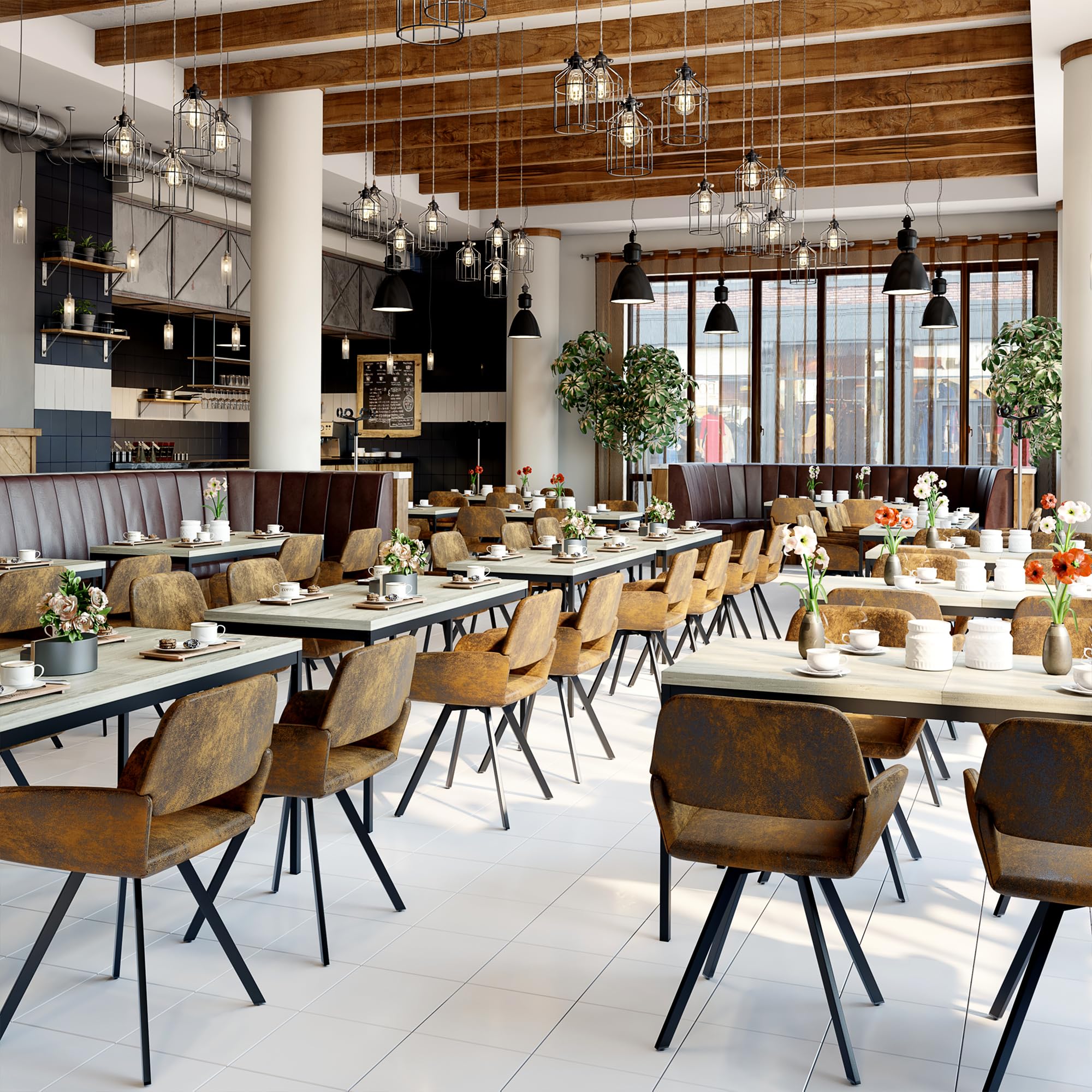 FurnitureR Tables de Cafétéria en Grise, Table de Cantine Scolaire pour 4 à 6 Personnes, Plateau en Bois Epais avec Structure Métallique, pour Les Repas et Les Réunions, 150x75x75cm