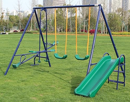 Juego de columpio de metal con tobogán