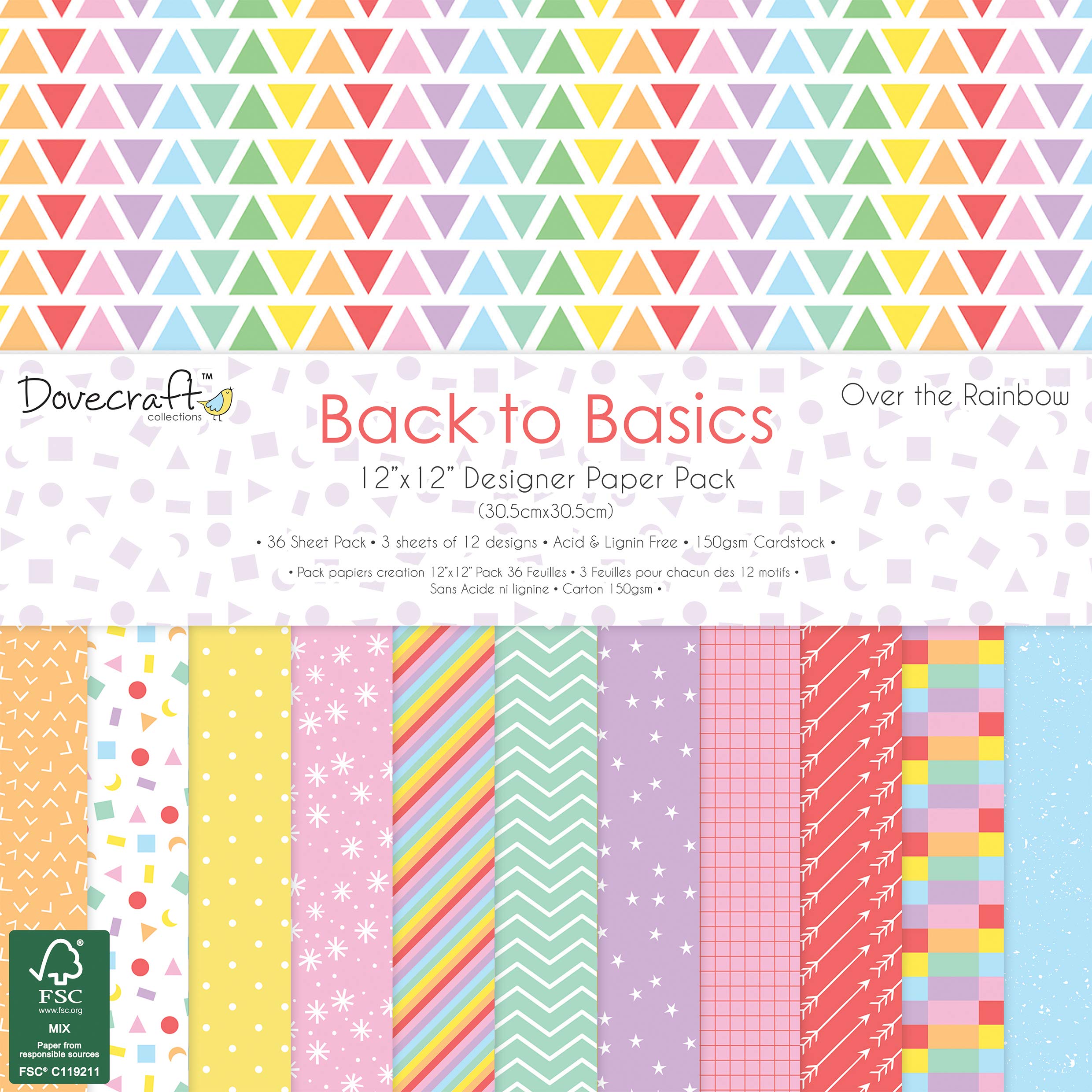 Dovecraft Multicolour Back To Basics Over The Rainbow Collection - Paper Pack 12"X12" (Fsc)