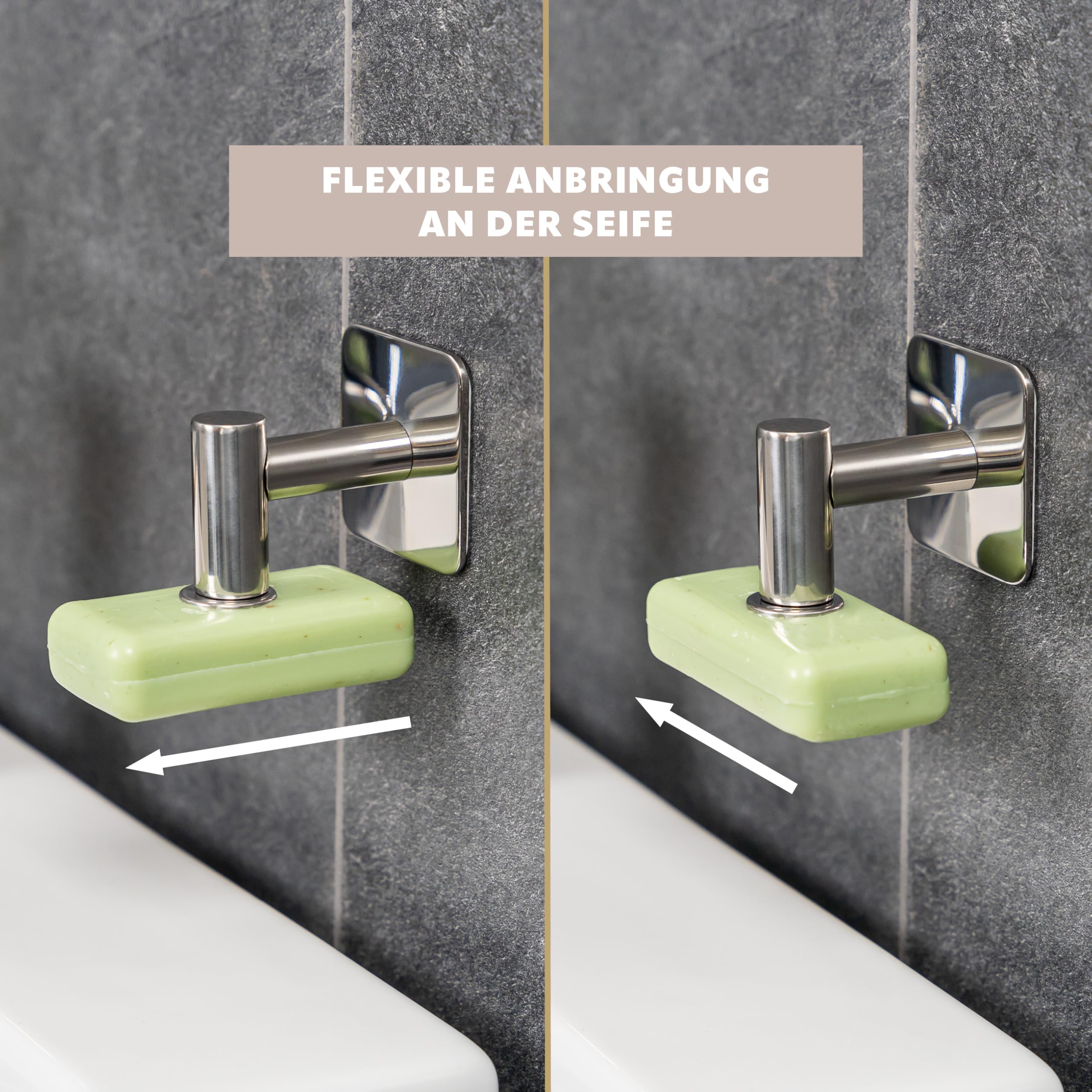 bremermann Magnet-Seifenhalter 2er Set, ideal geeignet für Feste Seifen und Shampoos - frei hängend durch Magnet - Montage durch Ankleben, aus hochglänzendem Edelstahl