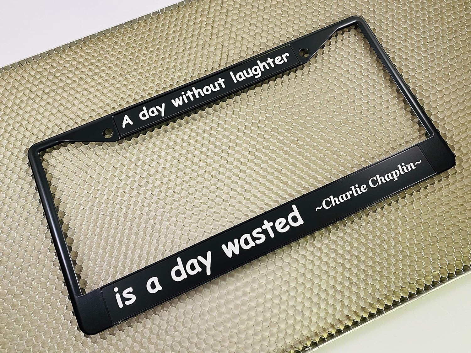 Custom Personalized Metal Laser Engraved Car/Automobile License Plate Frame with Free caps - Available in Black, Chrome, Gunmetal and Gold Finish - Black/White Text (Qty: 1 Frame)