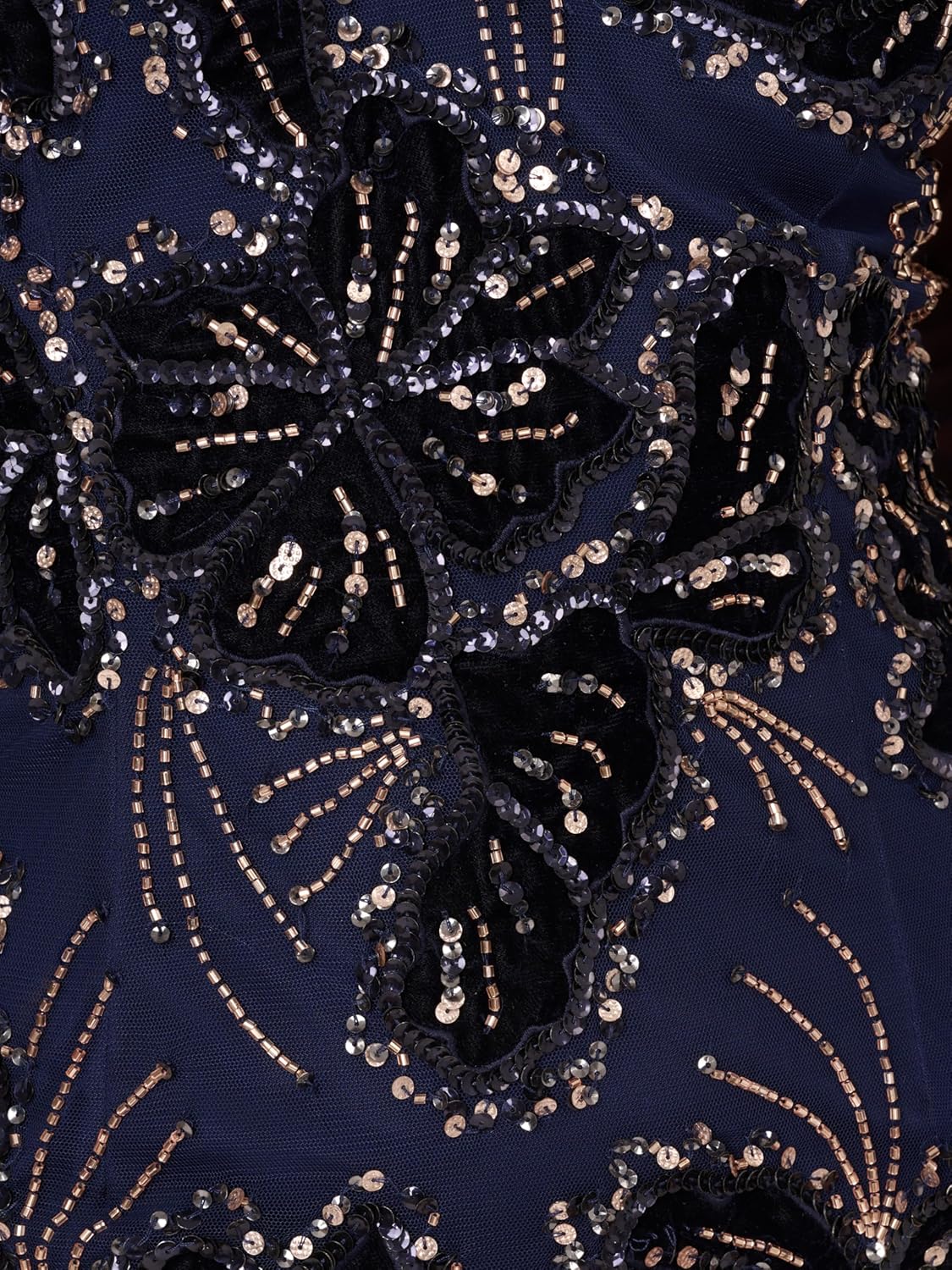 Adrianna Papell Womens Beaded Mesh Velvet Long Dress - Image 3