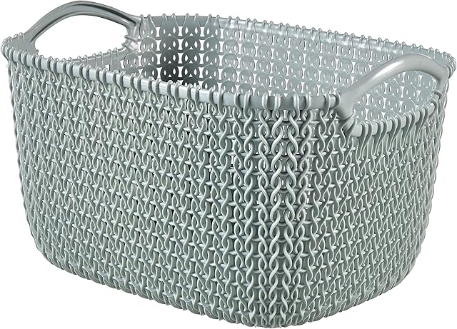 Curver Knit Medium Rectangular Storage Basket, Misty Blue, 8 Litre