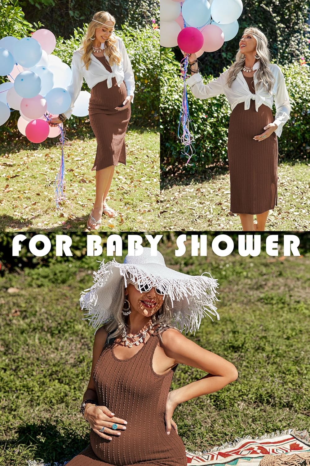 Ekouaer Women's Maternity Dress Rib Knit Sleeveless Tank Side Slit Bodycon Dresses Pregnancy Clothes S-XXL - Image 4