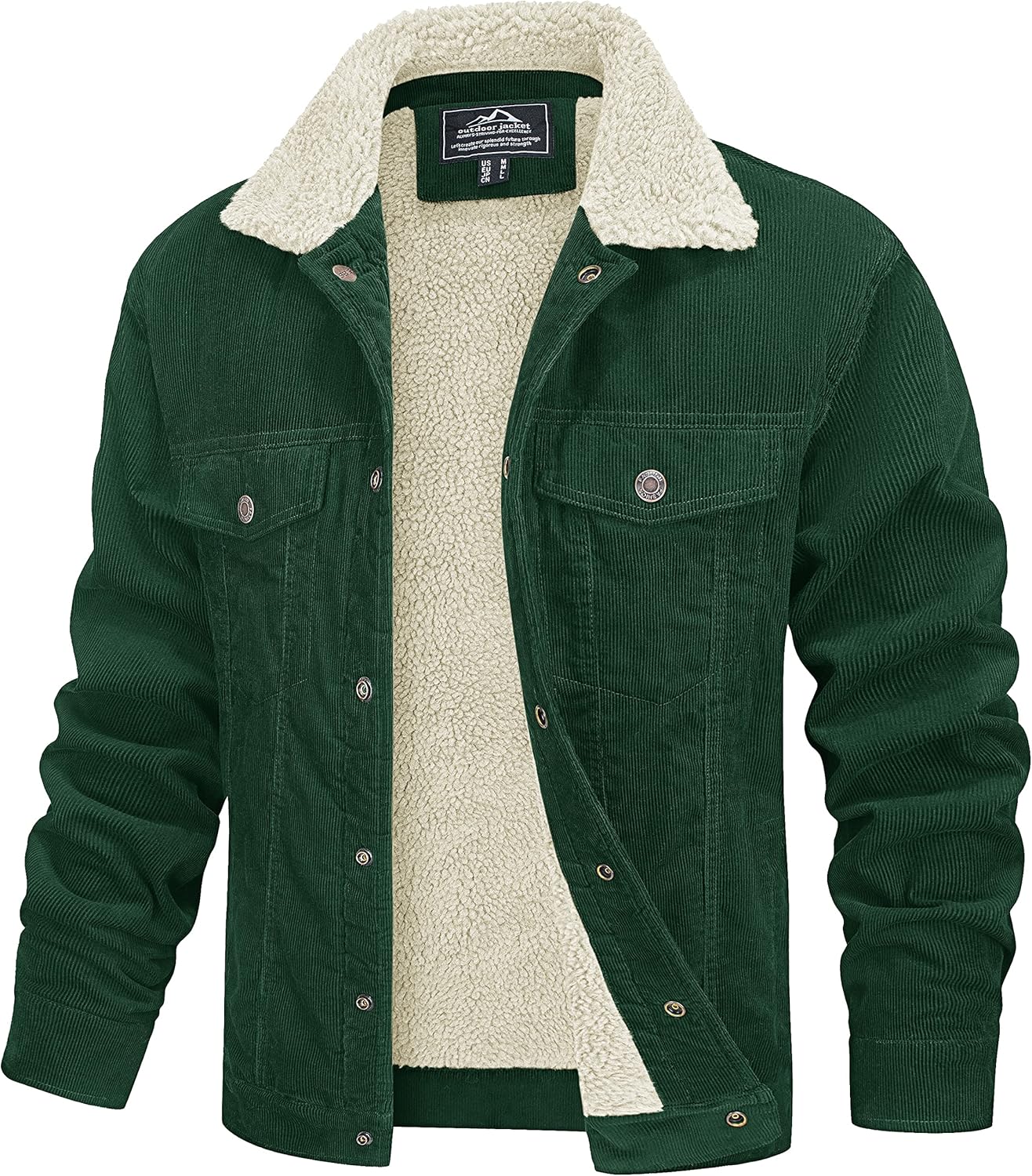 MAGCOMSEN Men's Corduroy Jacket Winter Sherpa Lined Warm Thick Trucker Cargo Coat with 5 Pockets