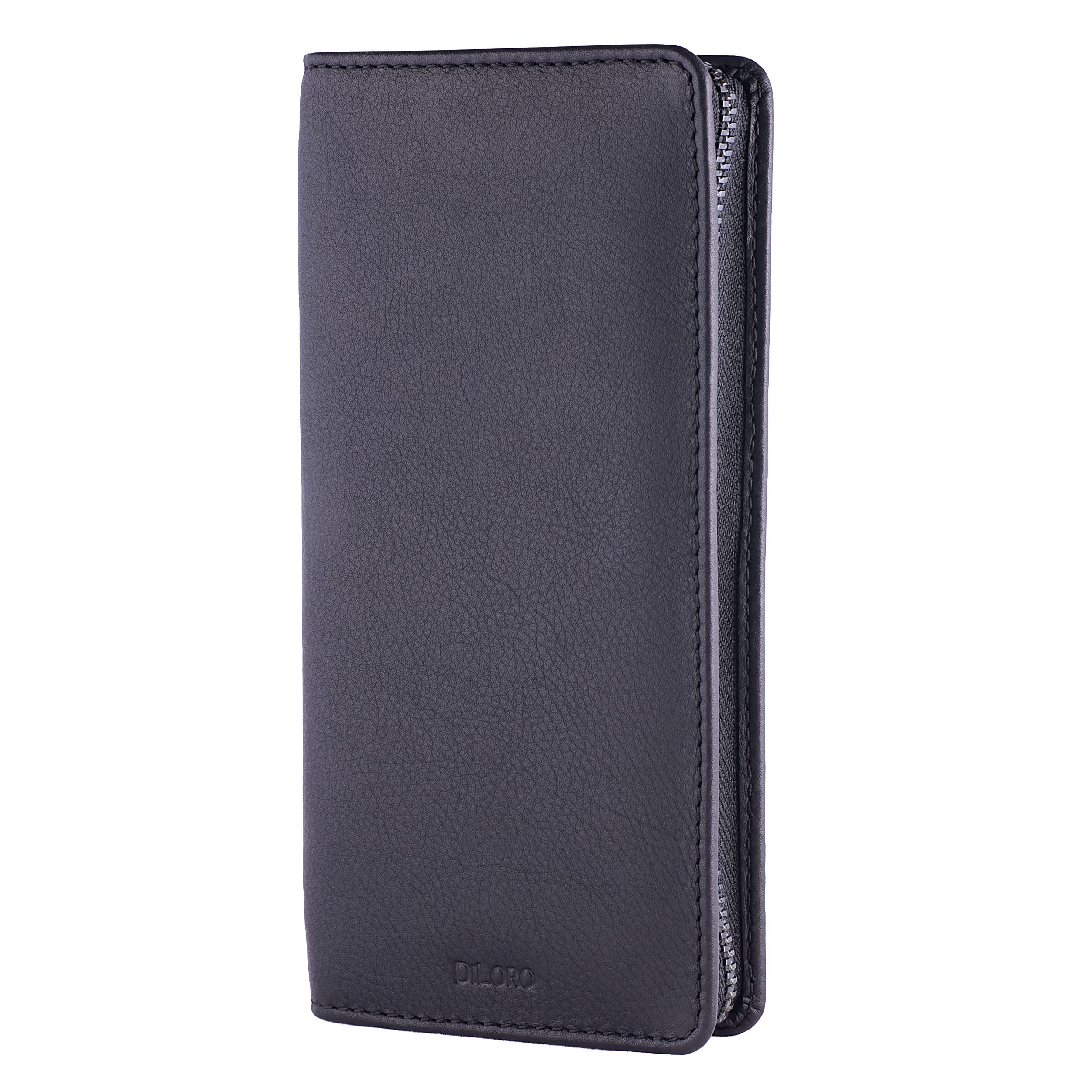 DiLoro Astuccio portapenne triplo o quad, in pelle, con cerniera, per tre o quattro penne a sfera e matite (nero)