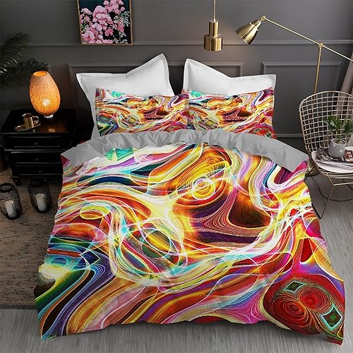 Color Duvet Cover Full Line Print Bedding Sets Full Soft Microfiber Comforter Cover and 2 Pillow Shams 20"X26", Bed Set Duvet Covers with Zipper for