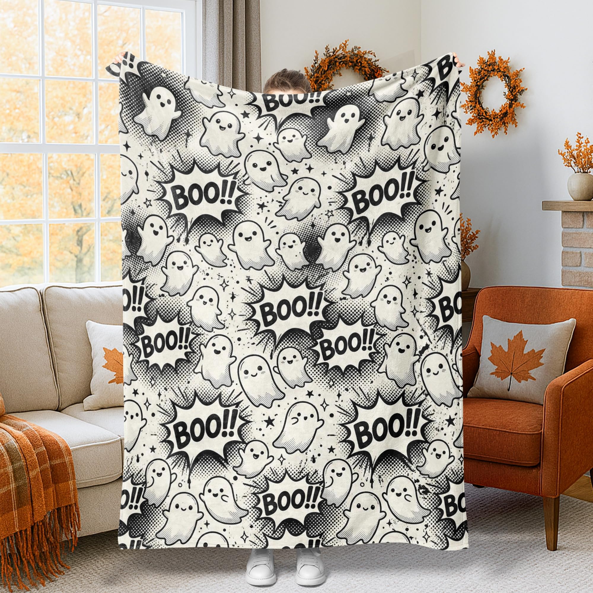 Couverture fantôme Halloween plaid pelucheux compact et esthétique pour sofa