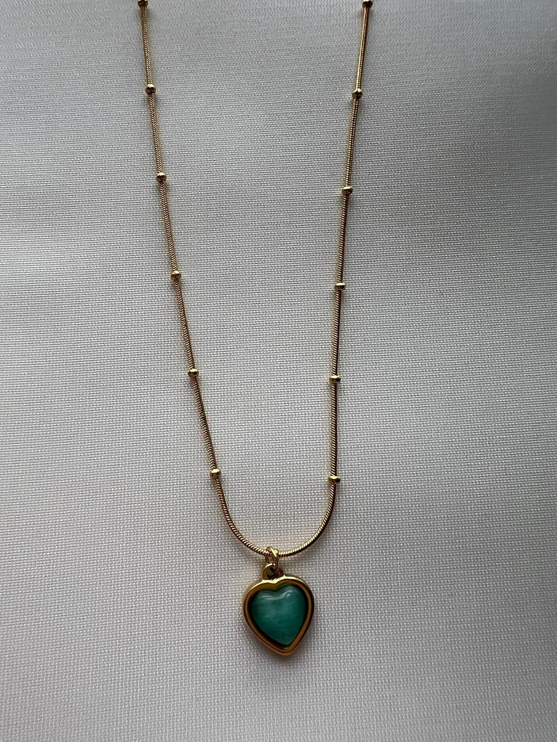 Gochejewelry; Turquoise Heart Necklace for Women – 14K Gold Plated Stainless Steel Pendant, Waterproof & Hypoallergenic Dainty Jewelry, Adjustable Chain (45cm)