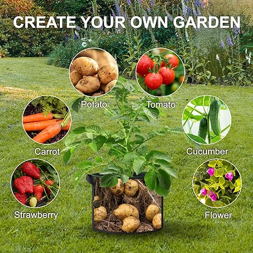 Miniatura 6 de GREENOW Bolsas de cultivo de galón, macetas gruesas de alta resistencia con asas, telas no tejidas, bolsa de cultivo, macetas de tela reforzadas