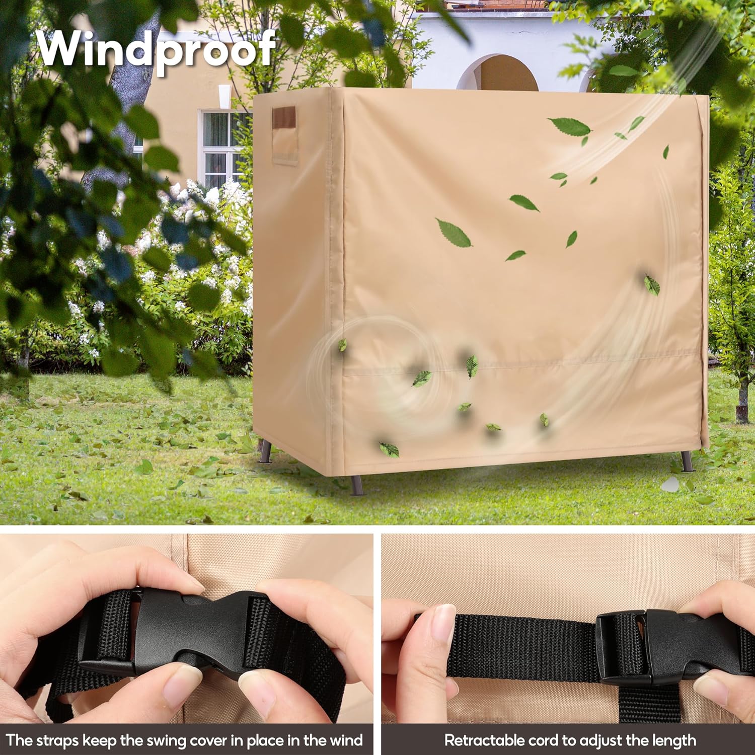 Outdoor Swing Covers for Patio Swing 3 Seater, 87" L x 49" D x 67" H, 3 Seat Cover Waterproof, Porch Patio Canopy Cover, Windproof UV Resistant All Weather Protector - Beige