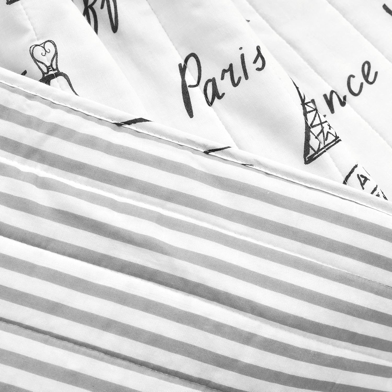 Lush Decor Paris Bonjour Reversible Cotton Throw Blanket, 60" x 50", Black & White - Image 4