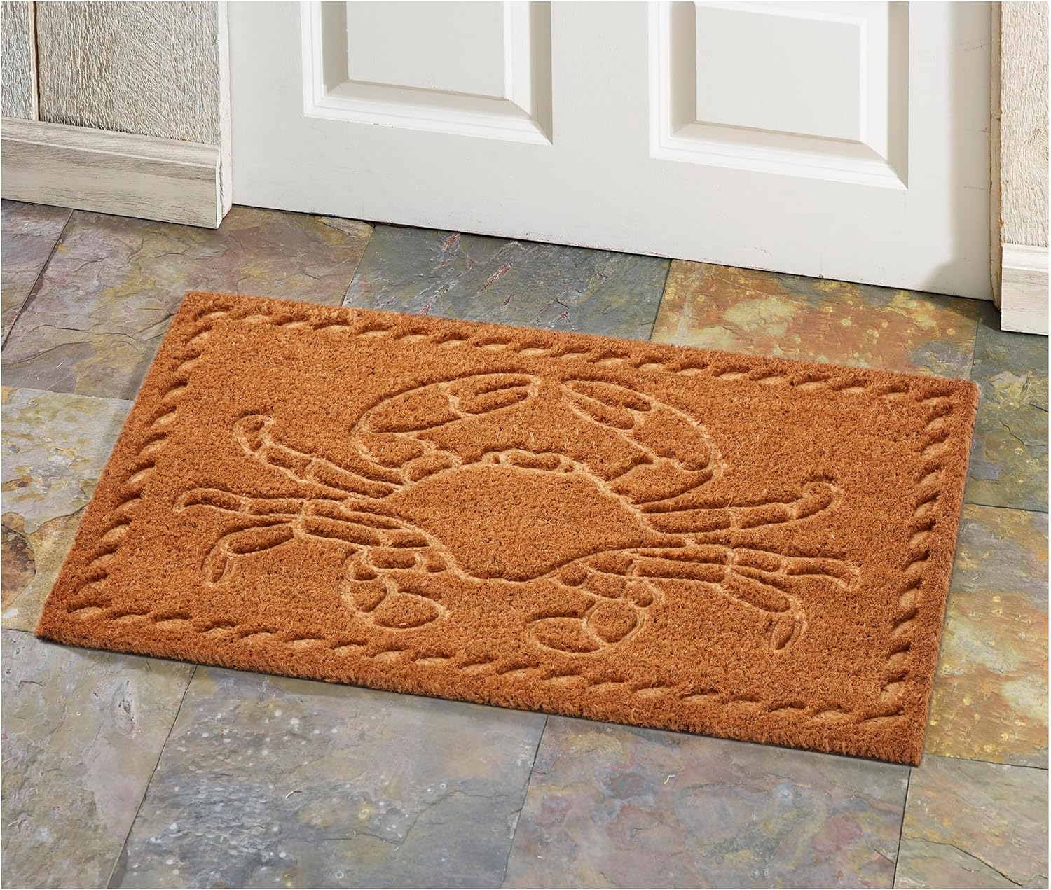 HF by LT Crab Embossed 100% Coir Doormat, 18 x 30 inches, Naturally Durable, PVC-Backing, Sustainable