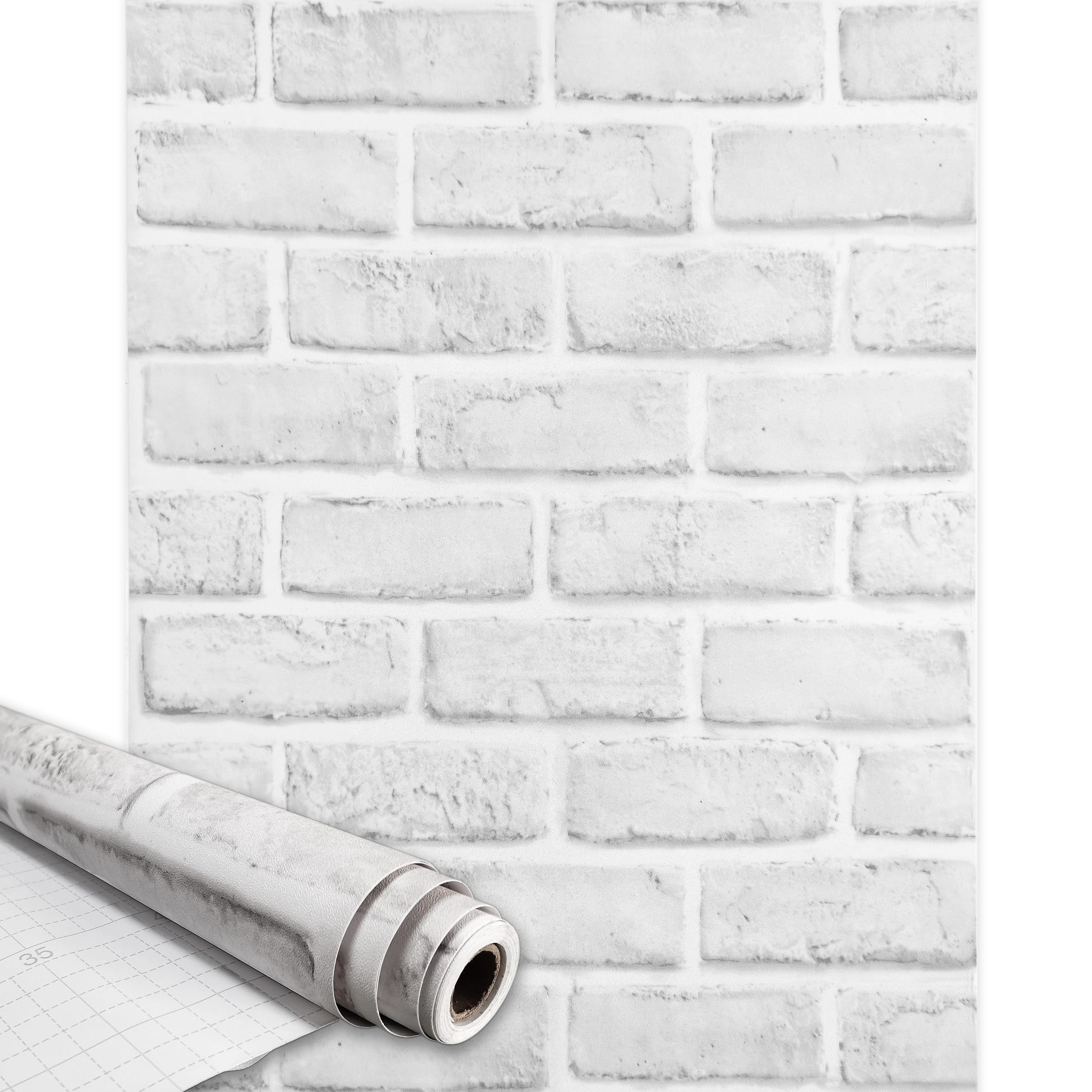 Qenlup Grey White Brick Wallpaper 44.5x300cm Self Adhesive Wallpapers 3D Sticky Back Peel and Stick Brick Effect Wall Paper for Living Room Bathroom Kitchen — image 1