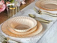 Vista 7 de Ocassions - Vajilla de 50-150-200 piezas para 25 invitados, color dorado, E1. Blossom Blush/Rosa & Oro