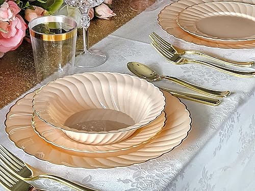Miniatura 2 de Ocassions - Vajilla de 50-150-200 piezas para 25 invitados, color dorado, E1. Blossom BlushRosa & Oro