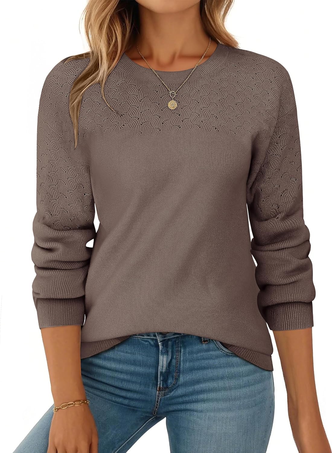 Zeagoo Fall Sweaters for Women 2025 Casual Crewneck Knit Long Sleeve Loose Pullover Sweater Outfits Tops