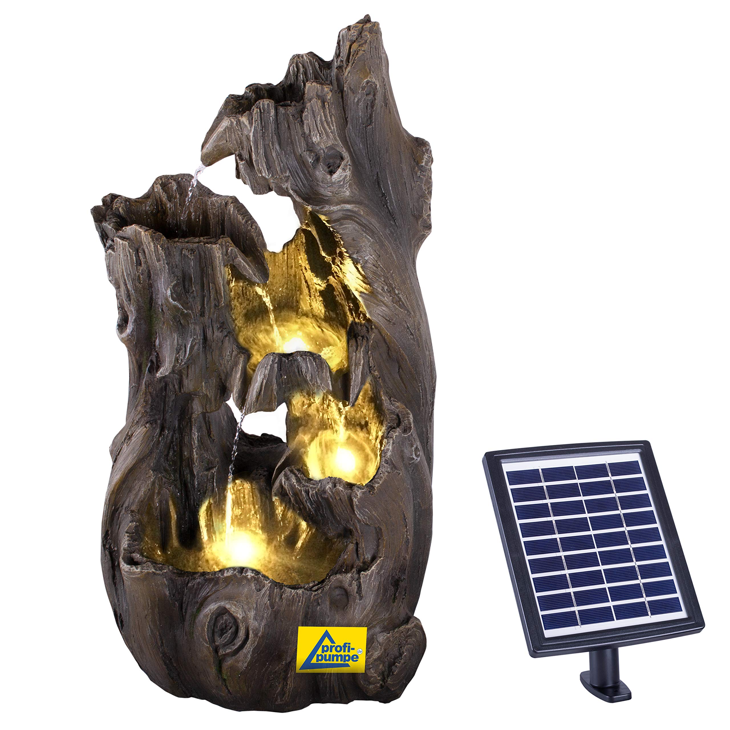 AMUR Cascade Jardin Solaire avec Lumière LED et Batterie Li-ION - Tronc d’Arbre en Polyrésine pour Embellir Votre Terrasse, Jardin, Véranda et Apaiser Votre Esprit