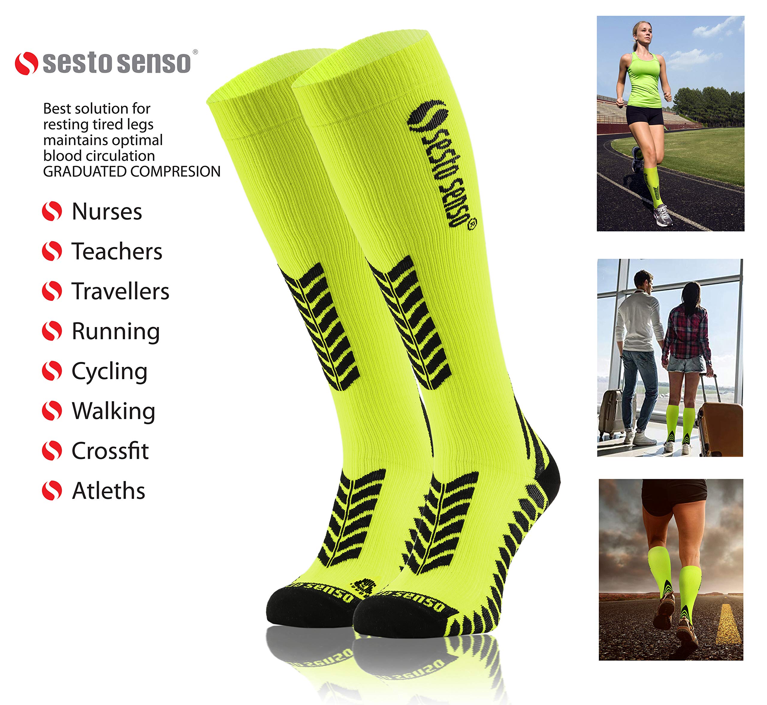 sesto senso Chaussettes de Contention Femme Homme Bas de Compression pour Le Sport Course