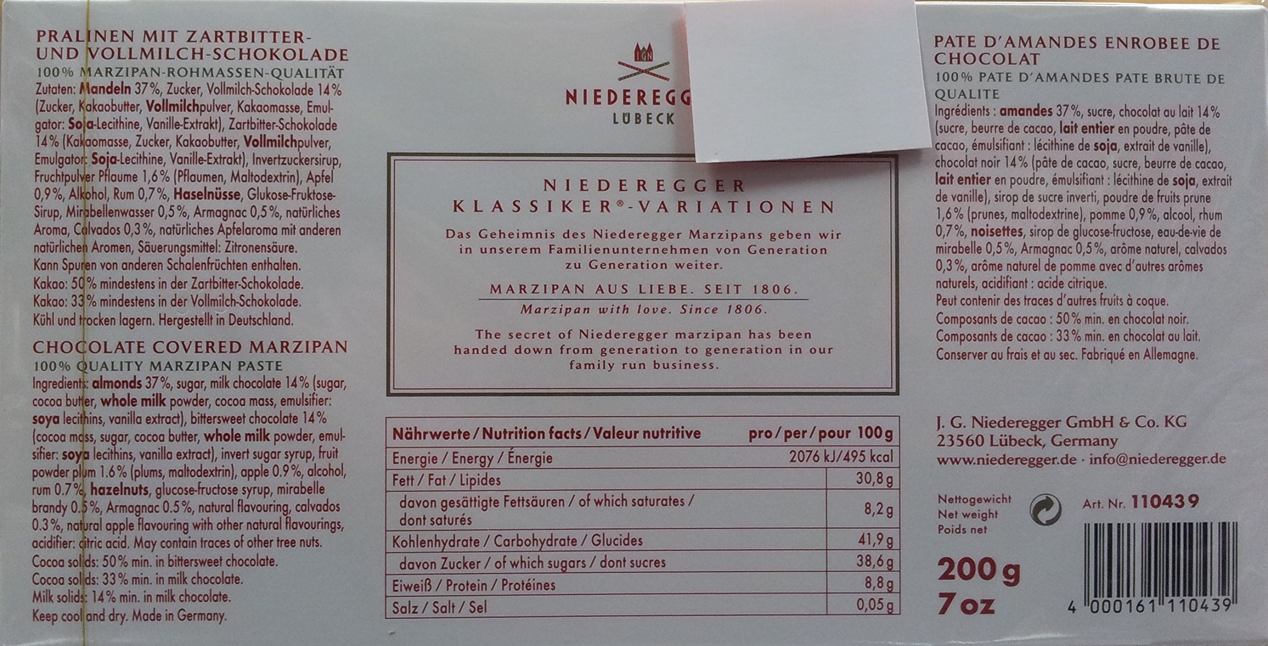 Niederegger - Mazapán clásico variaciones alcohólicas, 3 unidades (3 x 200 g)