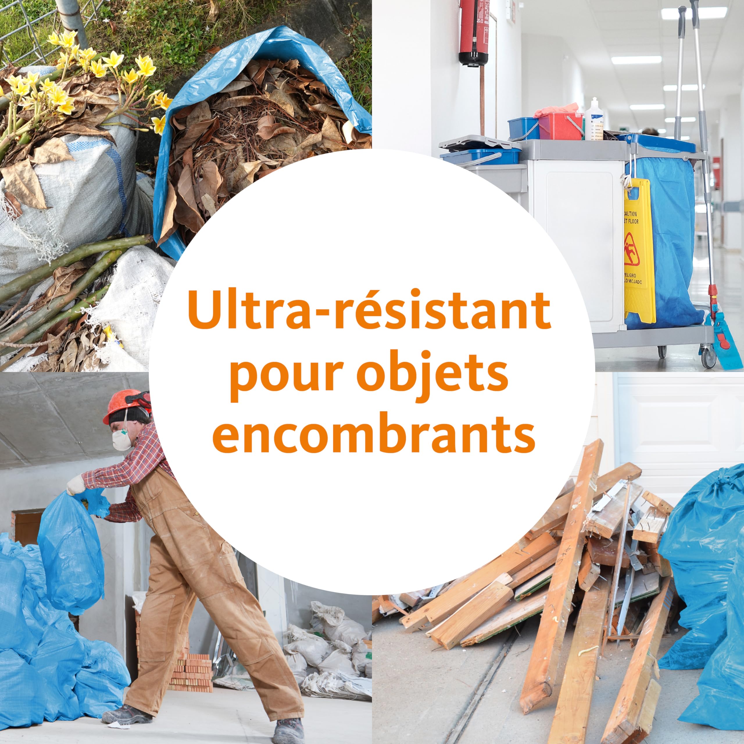 DEISS Sacs à déchets 240L bleus – 1000x1250 mm – 60 µm – LDPE recyclé – 100 sacs/carton – robustes et opaques – pour restauration, nettoyage, industrie et collectivités