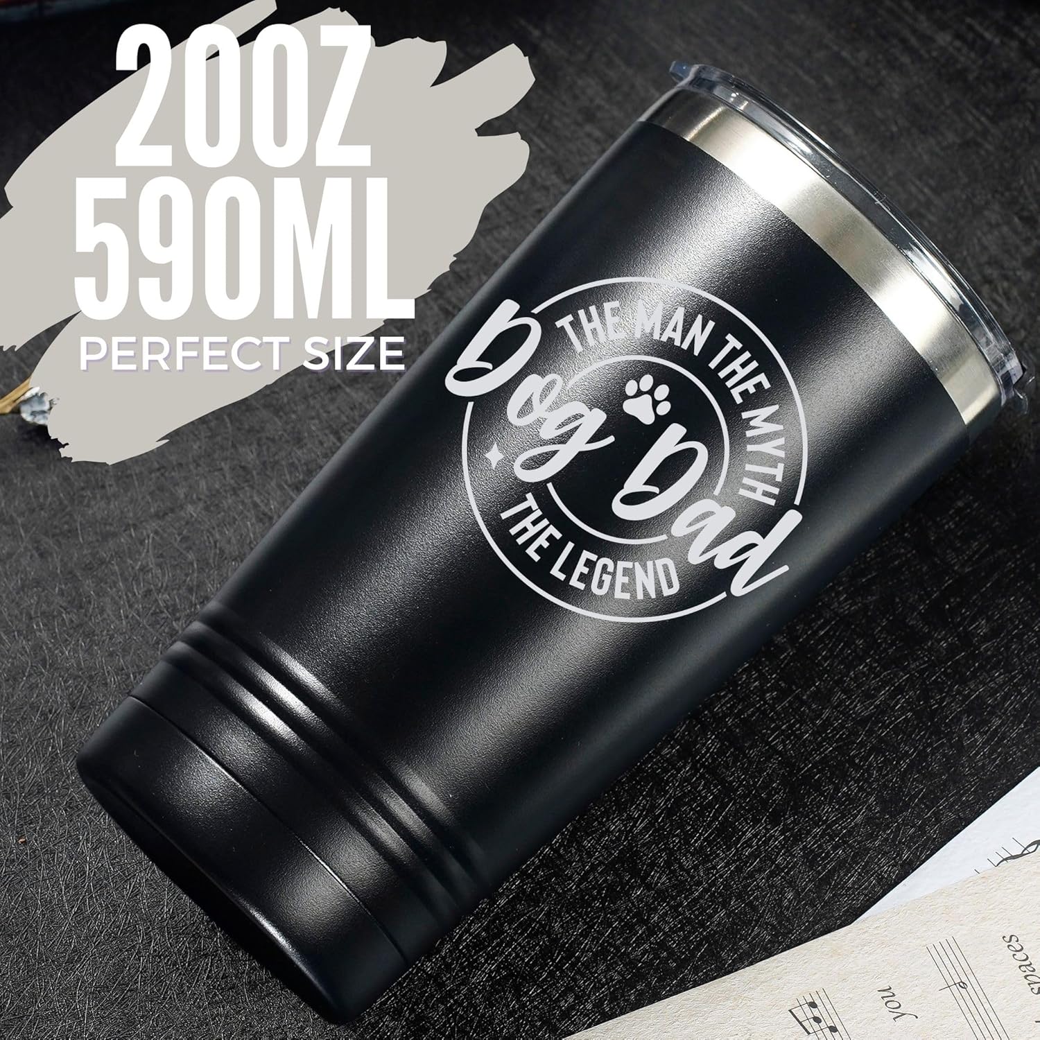 Onebttl Dog Dad Gifts for Men, The Man The Myth The Legend, 20oz Stainless Steel Travel Mug Tumbler with Lid and Straw for Dog Dad, Dog Lover, Owner, Black - Image 3