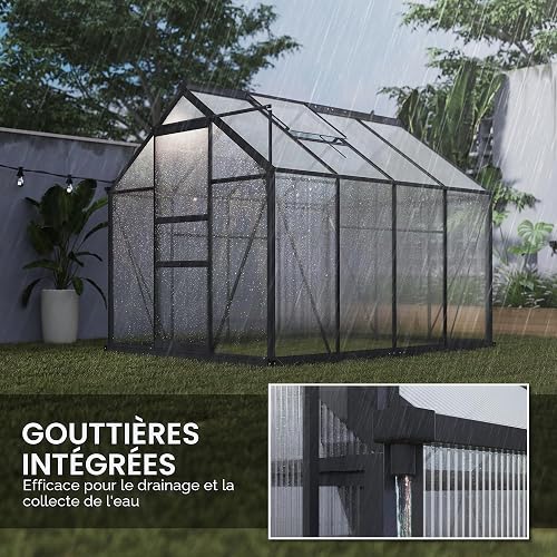 Outsunny 6 x 8ft Serre en Polycarbonate Porte Coulissante Gris - 6