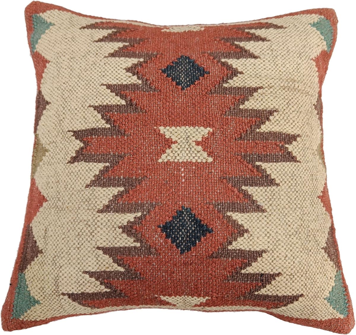 Trade Star Funda de cojín auténtica para alfombra, 70% yute, 30% lana, funda de almohada Kilim, funda de almohada para sofá vintage, cojines cuadrados étnicos, almohadas bohemias para decoración del hogar para sala de estar, funda de cojín tejida a mano