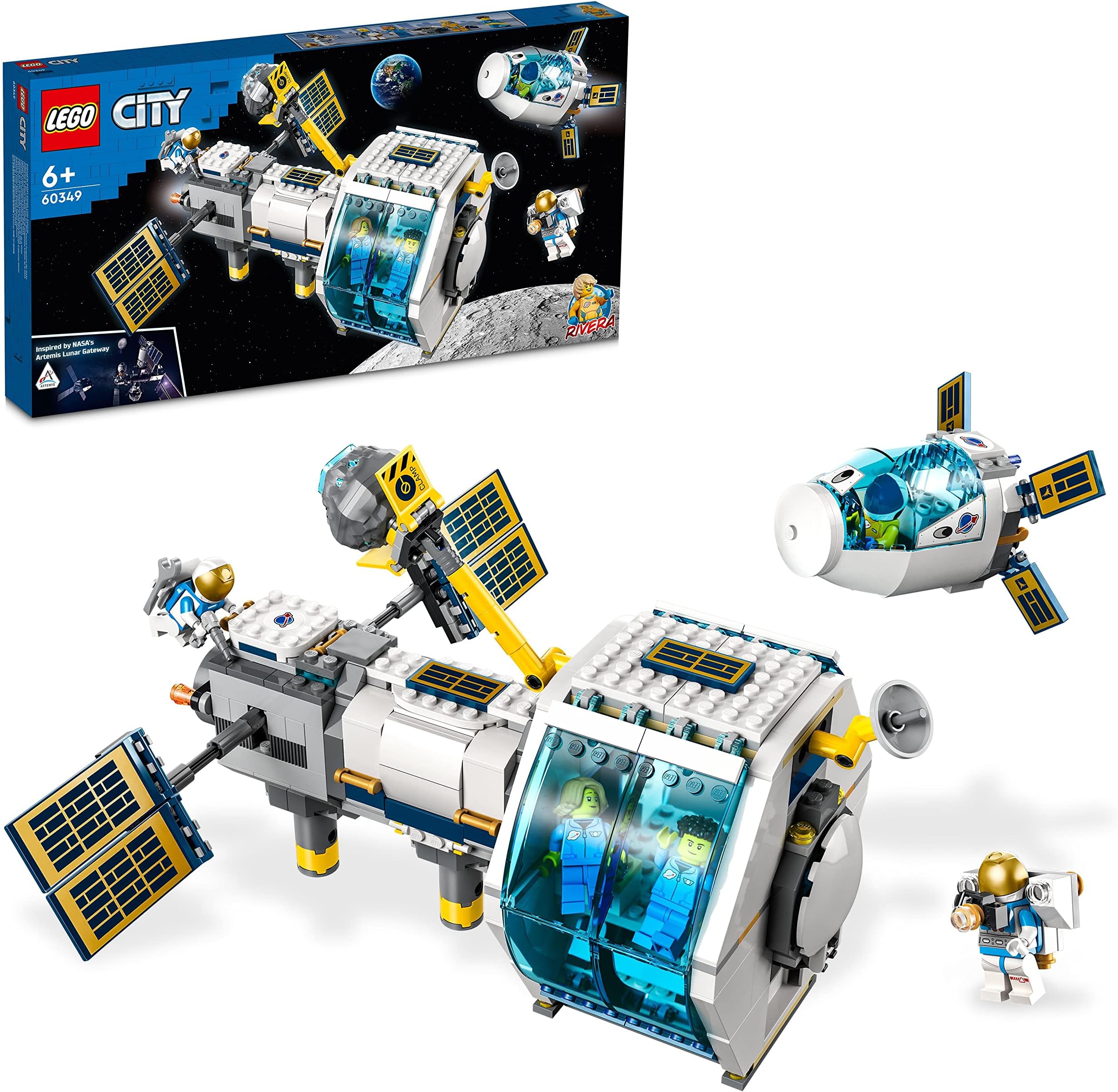 60349 City Lunar Space Station, NASA Inspired Building Toy, Model Set with Docking Capsule, Labs and 5 Astronaut Minifigures, Boys & Girls Gifts