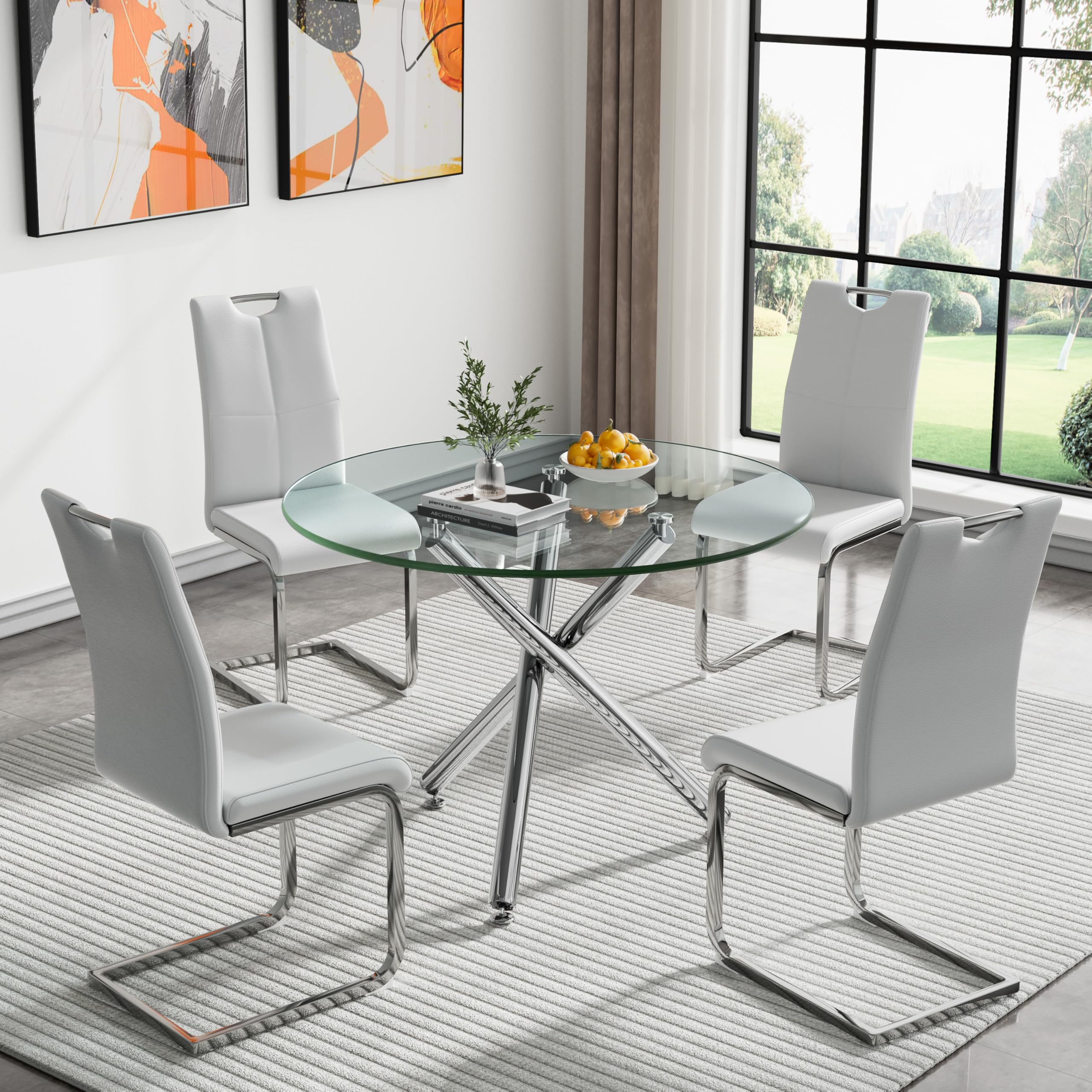 Round Glass Dining Circular Table And Chairs HAIZAO Modern Round