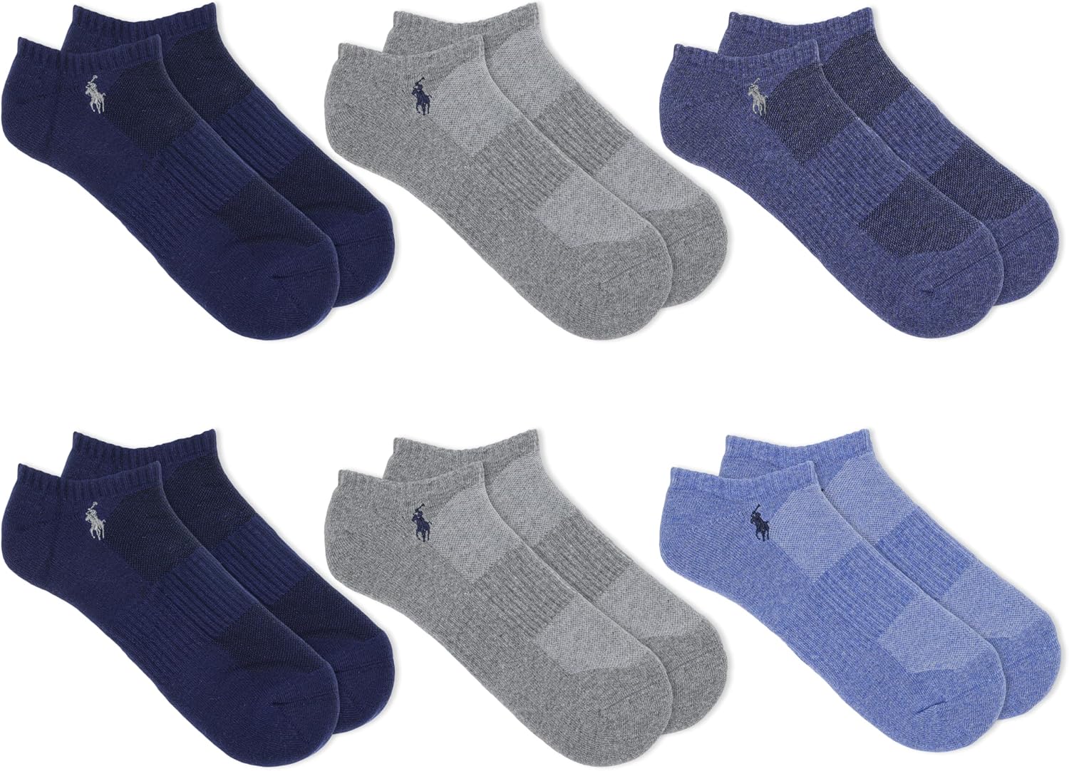 POLO RALPH LAUREN Men's Athletic Performance Cotton Low Cut Socks - 6 Pair Pack - Moisture Wicking Mesh
